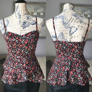 Red floral ruffle tank top